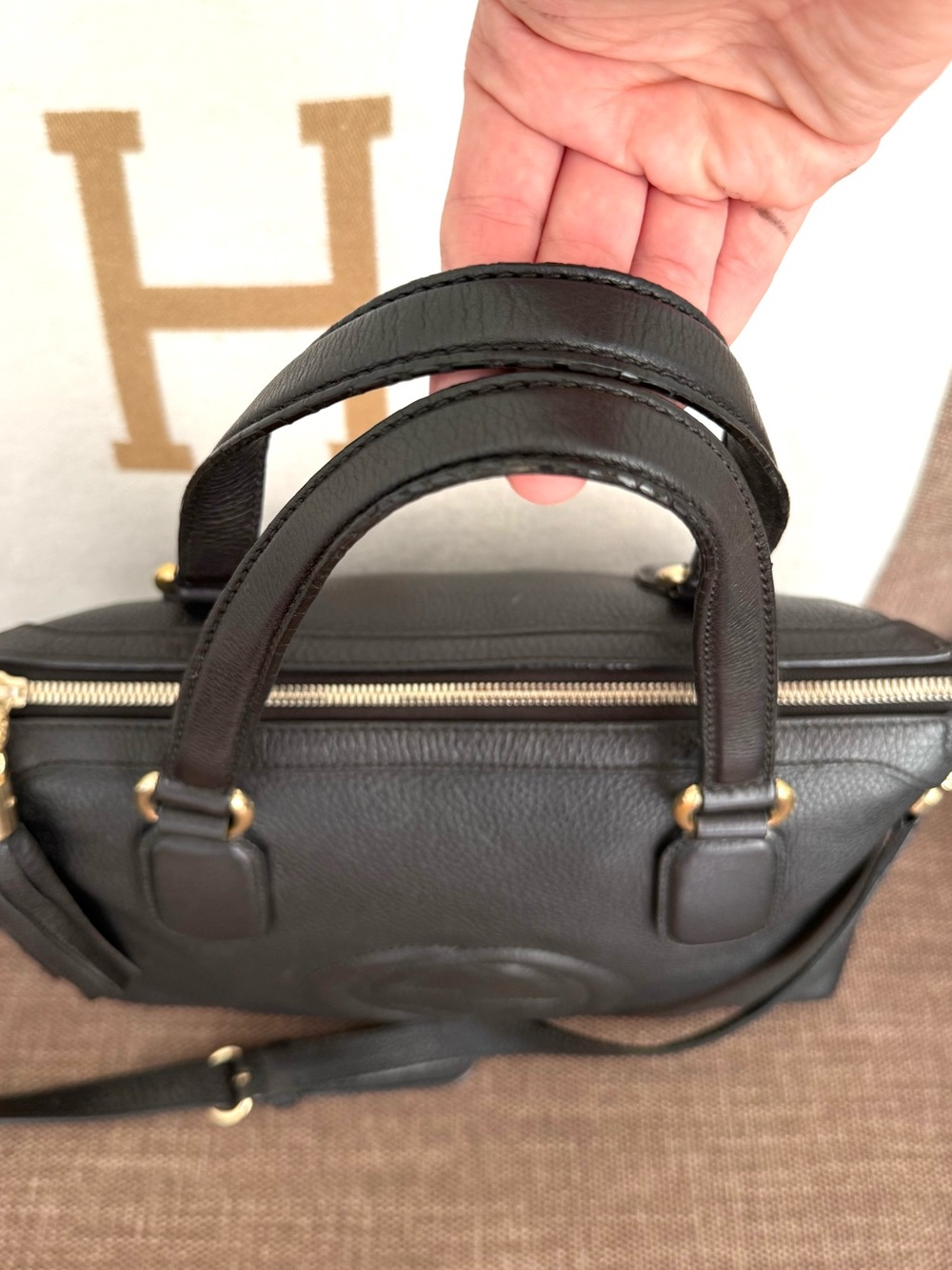 Authentic Gucci SoHo 2Way shoulder bag black leather gold hardware medium - Picture 13 of 16